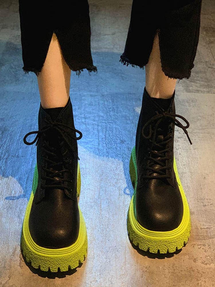 カラー配色 厚底 スニーカー ブーツ シューズ 靴 くつ クツ 厚底スニーカー ショートブーツ 4cmヒール ラウンドトゥ 歩きやすい PU カジュアル おしゃれ お洒落 かっこいい スポーティー