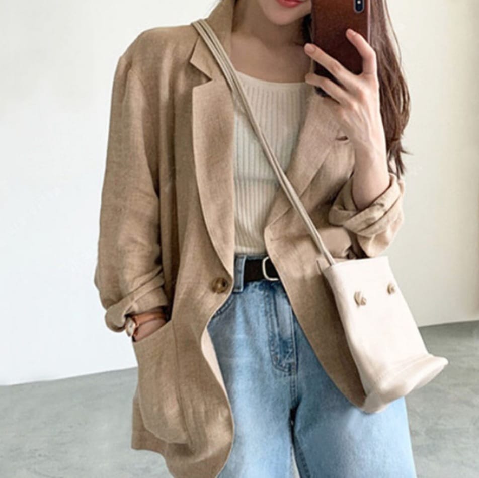 ジャケット 羽織 テーラード 長袖 前開き ストレート 薄手 かわいい 大人可愛い きれいめ シンプル ラフ ルーズ 春 秋 学生 通学 デート お出かけ 旅行 韓国 モテ S L XL ベージュ