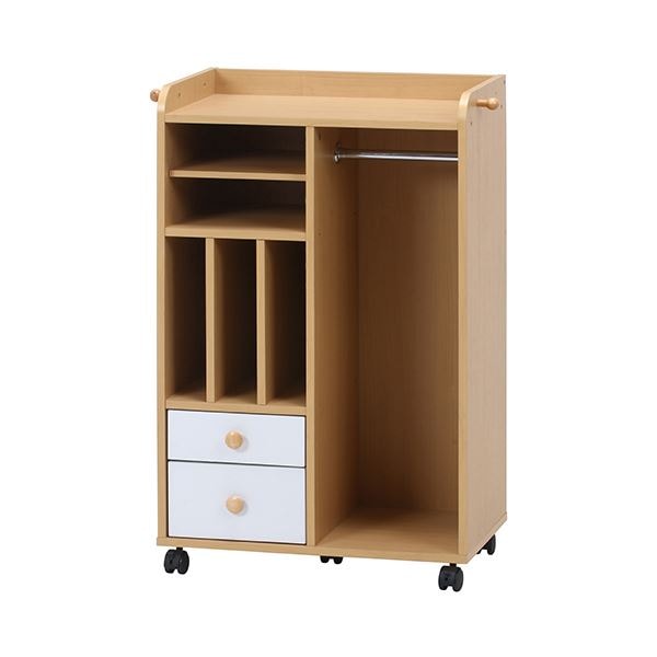 ハンガーラック 縦置きハンガー付 ホワイトナチュラル 幅580mm キャスター 引き出し フック付 NORM ストレージラック