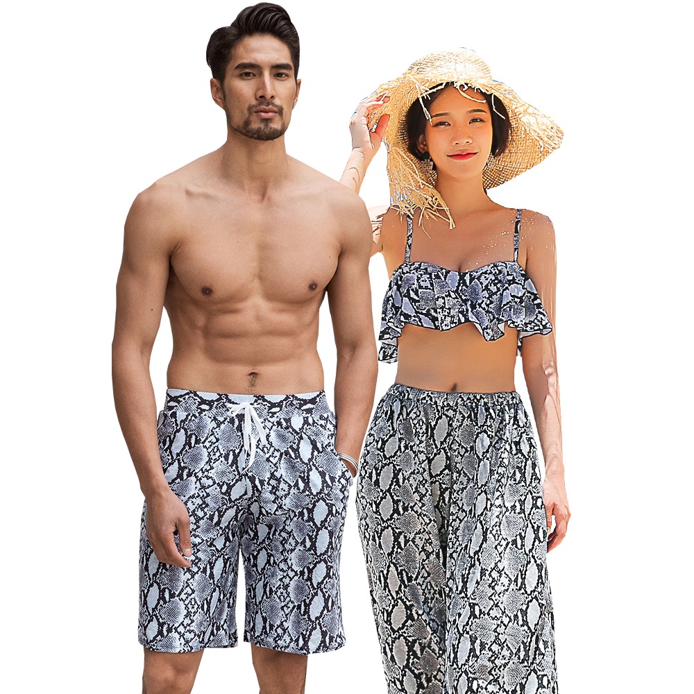 水着 カップル水着 レディース メンズ ペア水着 体型カバー ビーチパンツ お揃い 海 プール ペアルック 夫婦 恋人 彼氏 彼女 トランクス ビキニ 大きいサイズ パイソン 2019年新作