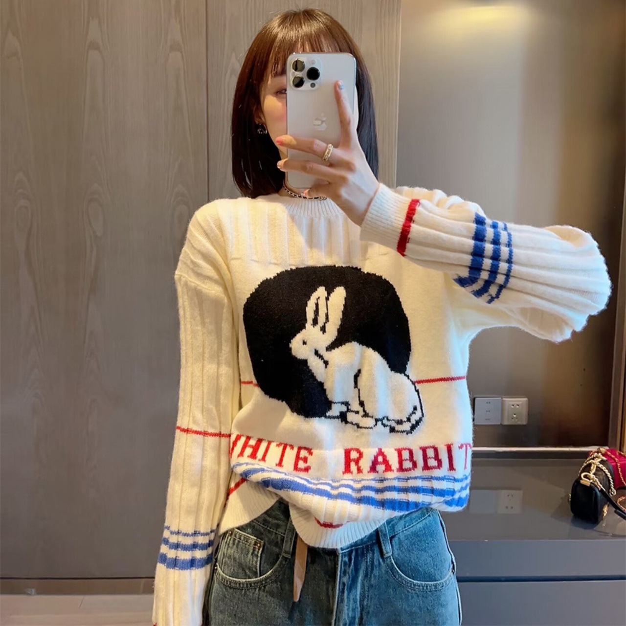 トップス アウター ニットソー セーター 上着 袖あり ウサギ 長袖 かわいい 大人可愛い きれいめ シンプル カジュアル 大人 上品 おしゃれ お洒落 かっこいい レトロ 大人可愛い こなれ感 ラフ