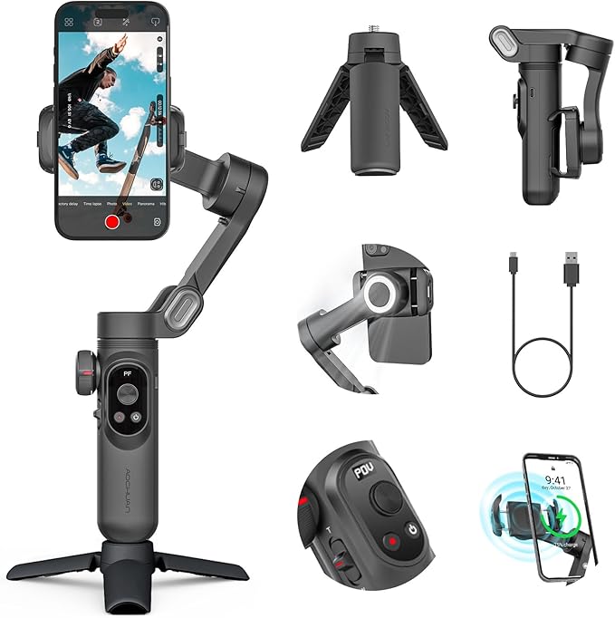 SMART X PROスマホジンバル折りたたみ式手持スタビライザー ズームボタンOLED画面LEDライト調光可能AndroidスマホとiPhone 15/14/13/12/11 Pro/Maxと互換2