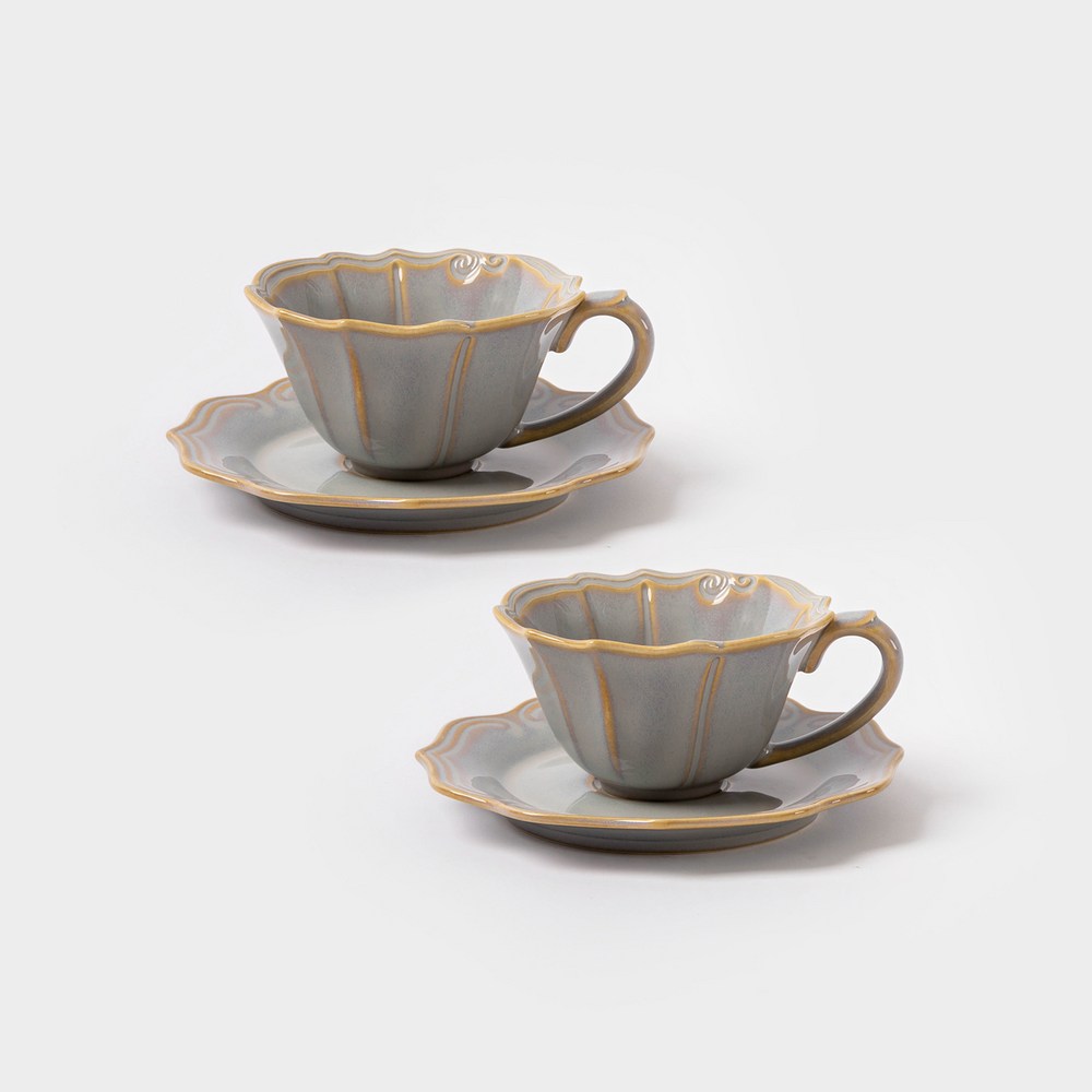 使い捨て可能なコーヒーカップ+ソーサーセットグレー2セット