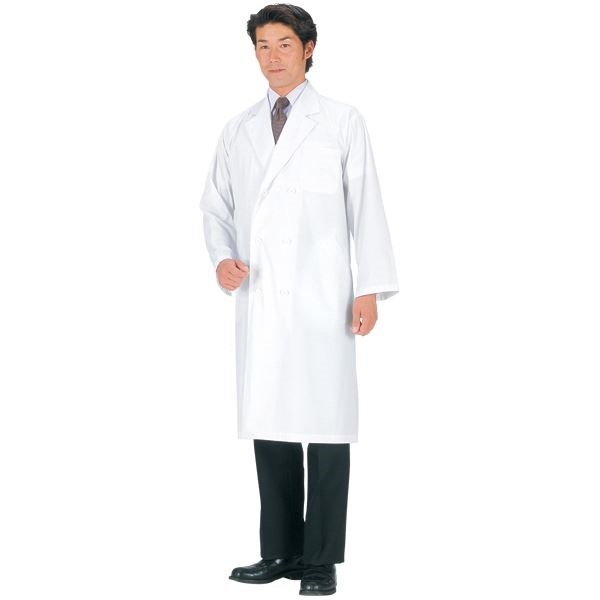 診察衣/白衣 男子用 ダブル/4Lサイズ 抗菌 制電 メンズ 袖口ひも入り 胸ポケット腰ポケット