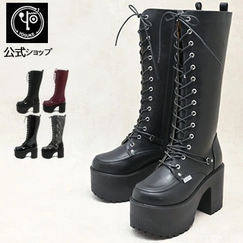 ヨースケ 厚底 ブーツ 公式特典キズ補修液付 レースアップブーツ ロング レディース 歩きやすい 10cmヒール 靴