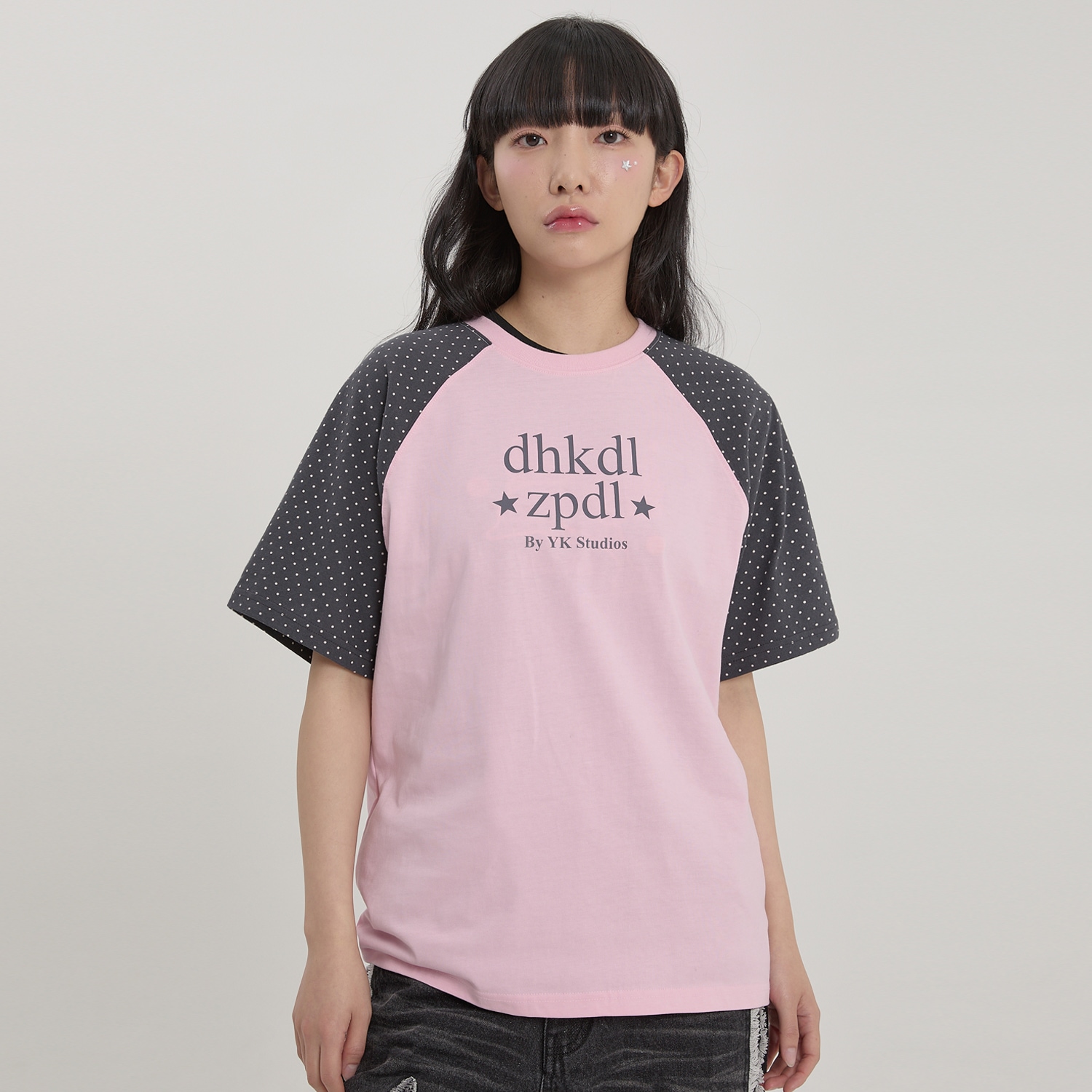 Dot Raglan Half Sleeve T-shirt PINK