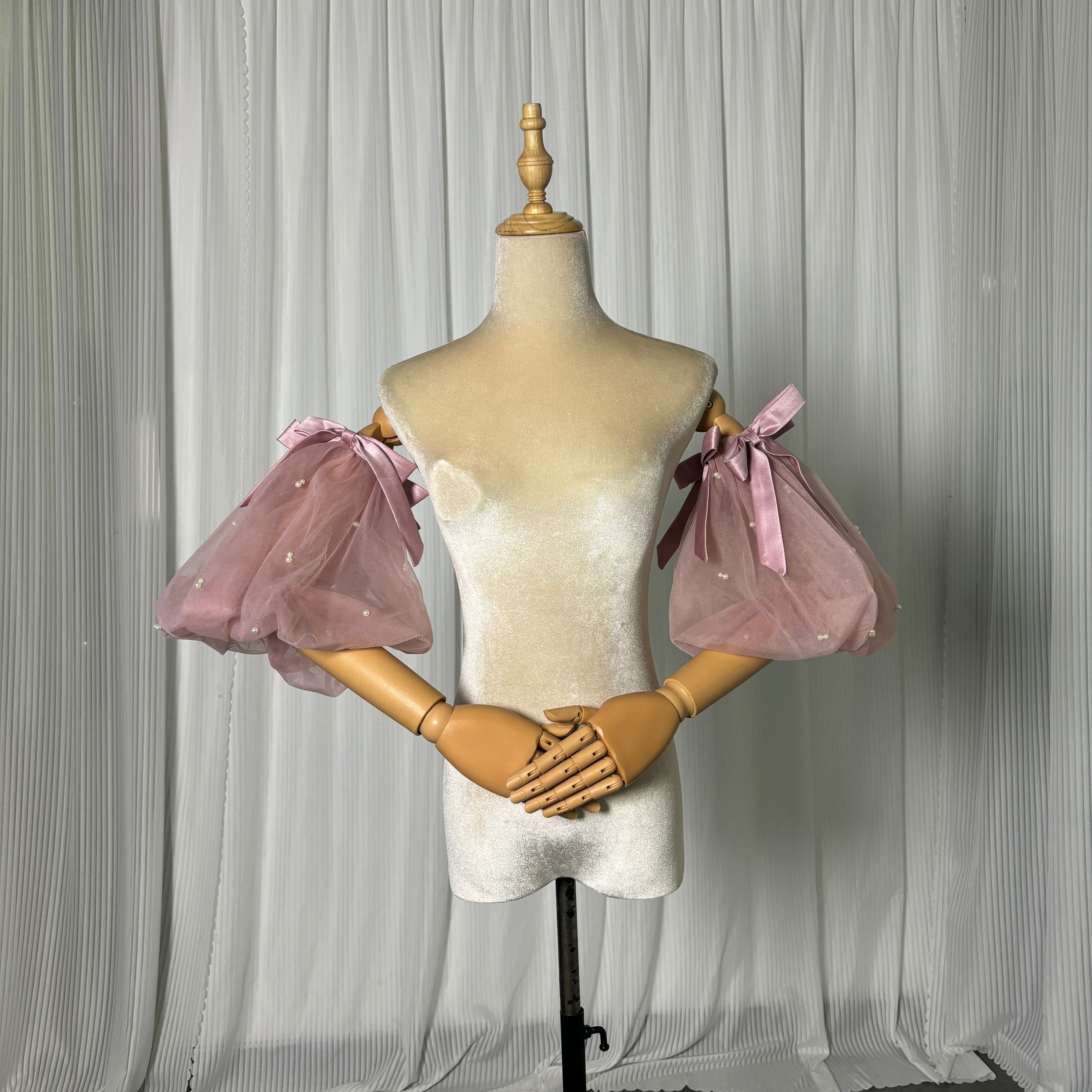 パフスリーブ ピンク 姫袖 パール リボン 可愛い ストレッチ ソフトチュール 花嫁/結婚式 14,985円