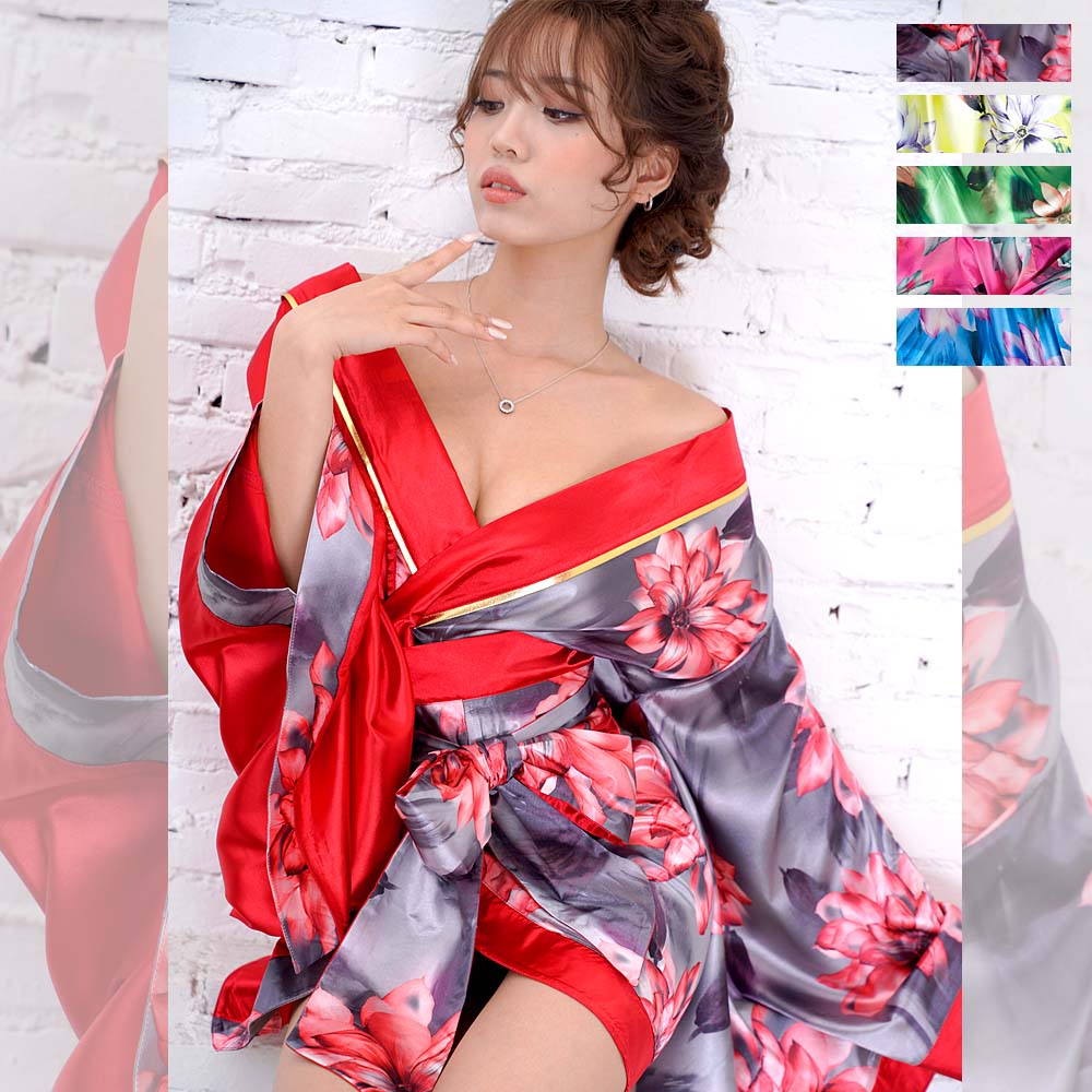 ツートンカラー花柄着物ドレス キャバドレス レディース 和柄 衣装 ダンス よさこい 花魁 コスプレ 6,765円