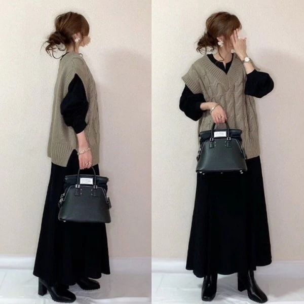 【再入荷予定】大人可愛い 組み合わせ自由 Vネック ニットベスト＋ワンピース２点セット レディース