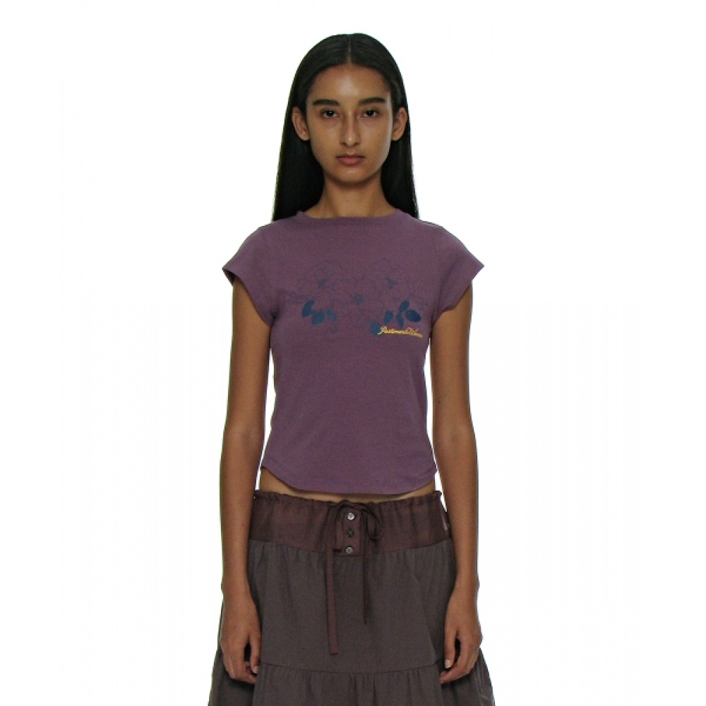 PARTIMENTO レディース花柄プリントショートスリーブ Tシャツ_バイオレット