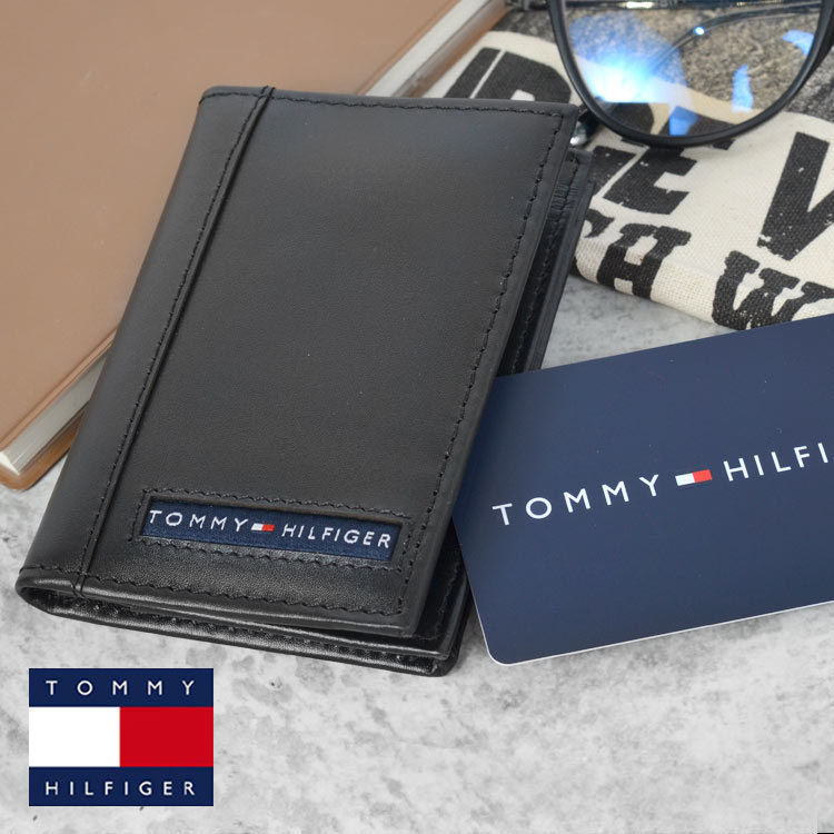名刺入れ 名刺ケース トミー ヒルフィガー メンズ 本革 ブランド カードケース ポーチ カード入れ 二つ折り 牛革 本皮 化粧箱入り 20X026