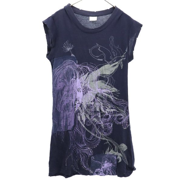 プリント 半袖 フレンチスリーブ Tシャツ M グレー チュニック レディース