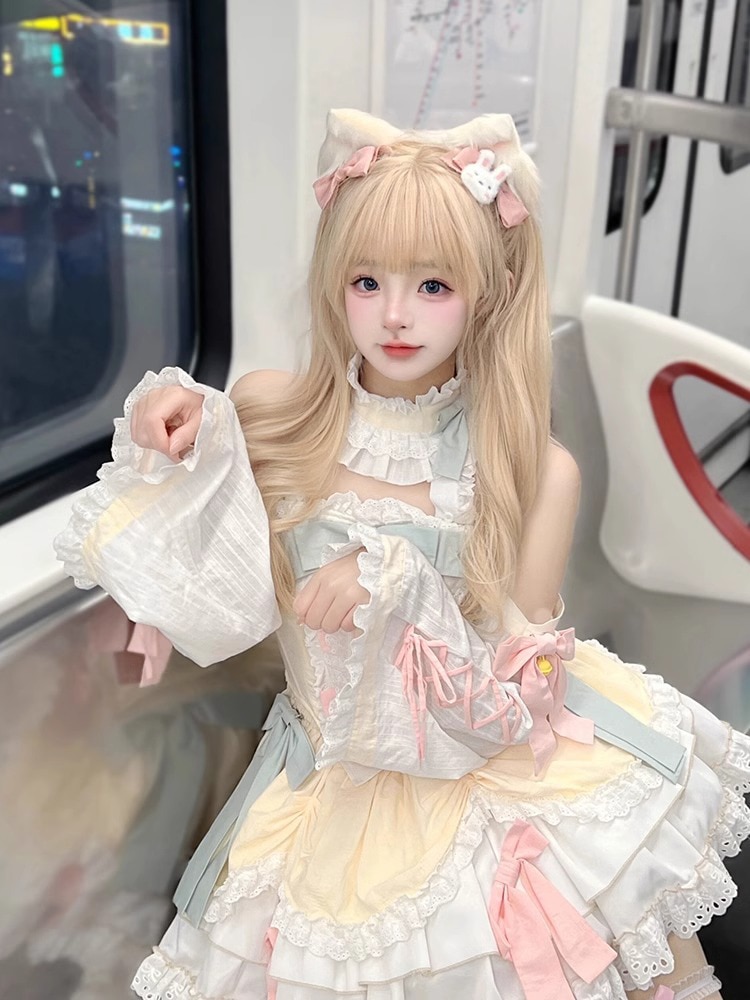キャミソールワンピース生成された甘くて柔らかい女の子ロリータドレス女性ベルベストサスペンダースカートロリータスーツ