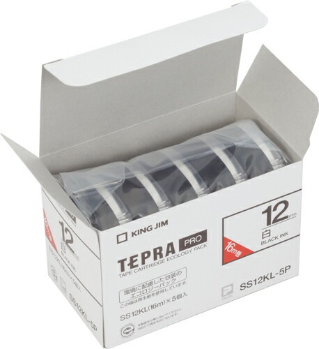テプラ テープセット キングジム PROテープエコパック（白ラベル/黒文字）（5個入り/ロングタイプ） SS12KL-5P