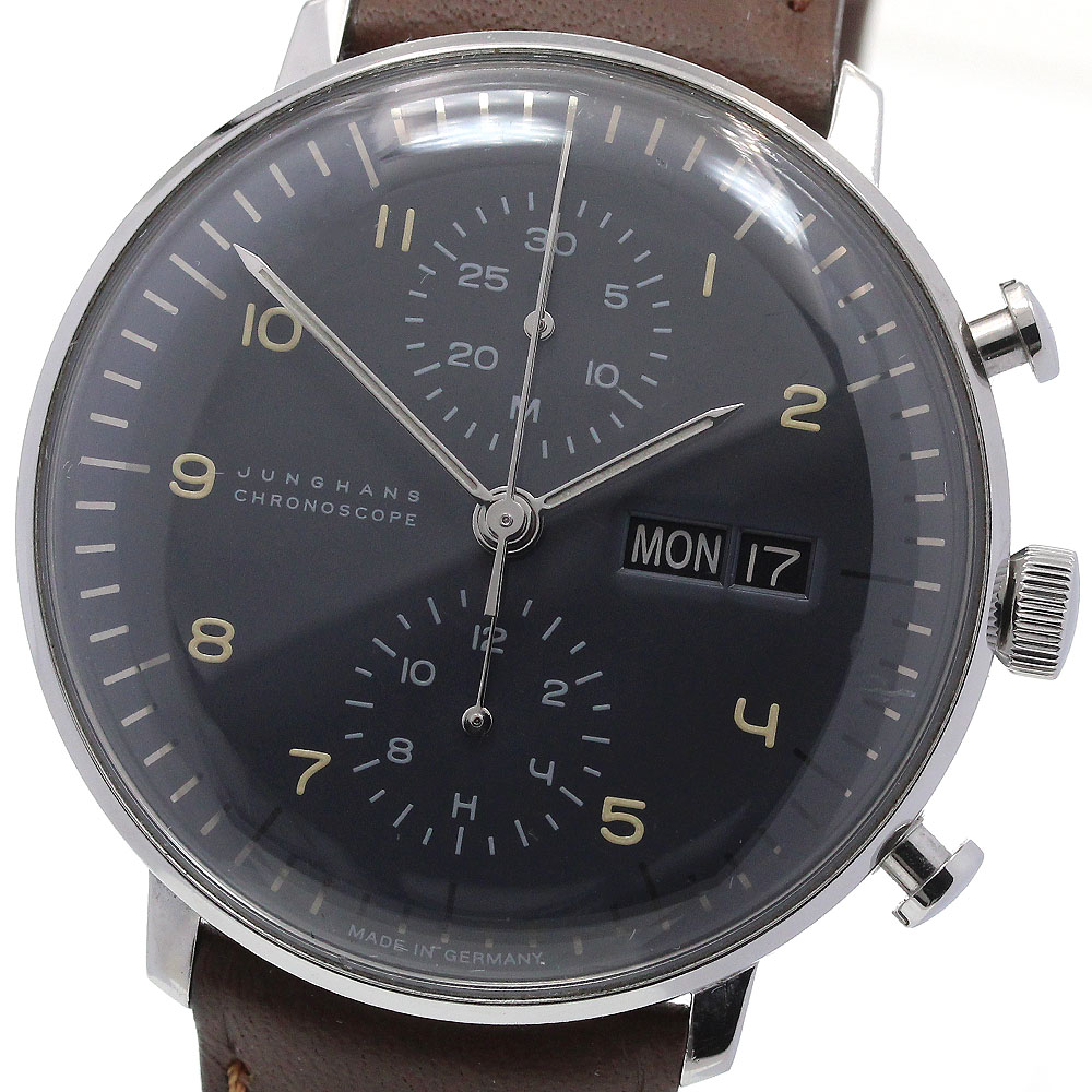 ユンハンス JUNGHANS 027/4501.01 マックスビル クロノスコープ デイデイト 自動巻き メンズ 箱・保証書付き_862034【中古】