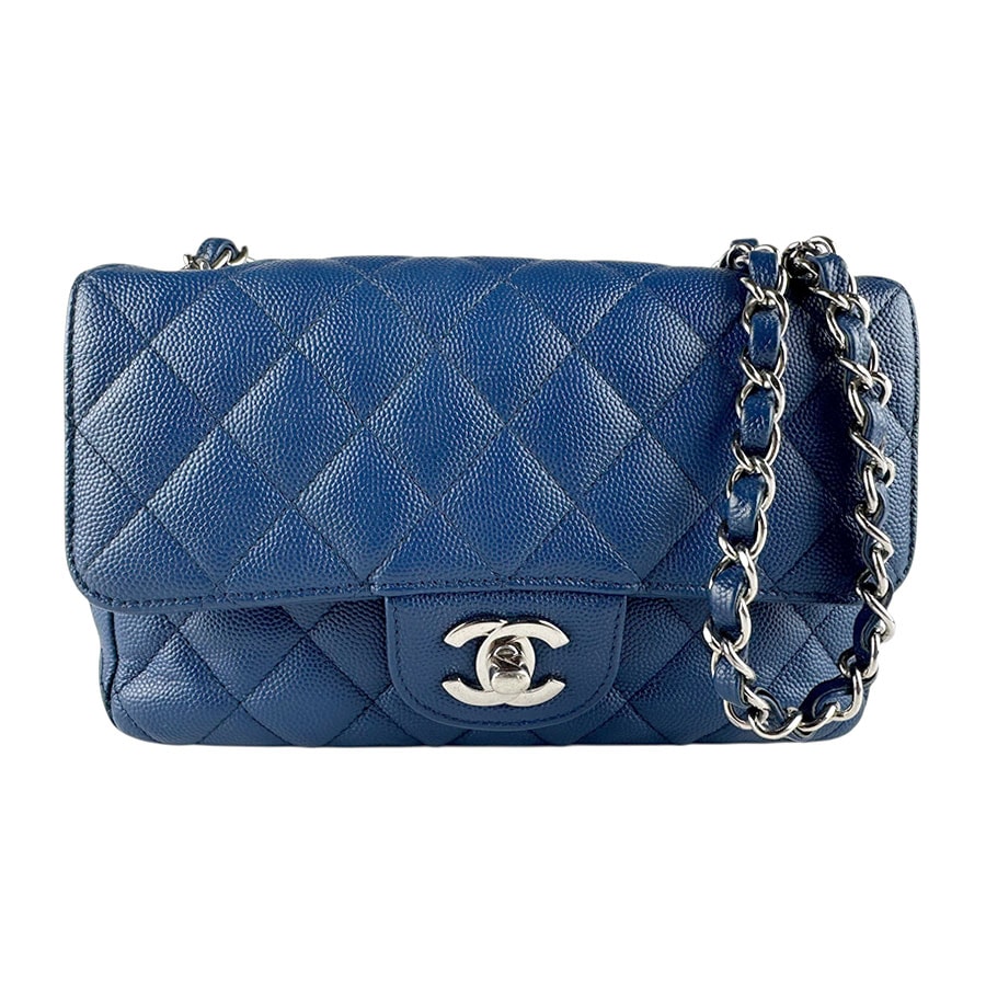 シャネル CHANEL ショルダーバッグ マトラッセ キャビアスキンレザー/メタル ネイビーブルー/シルバー レディース z8276
