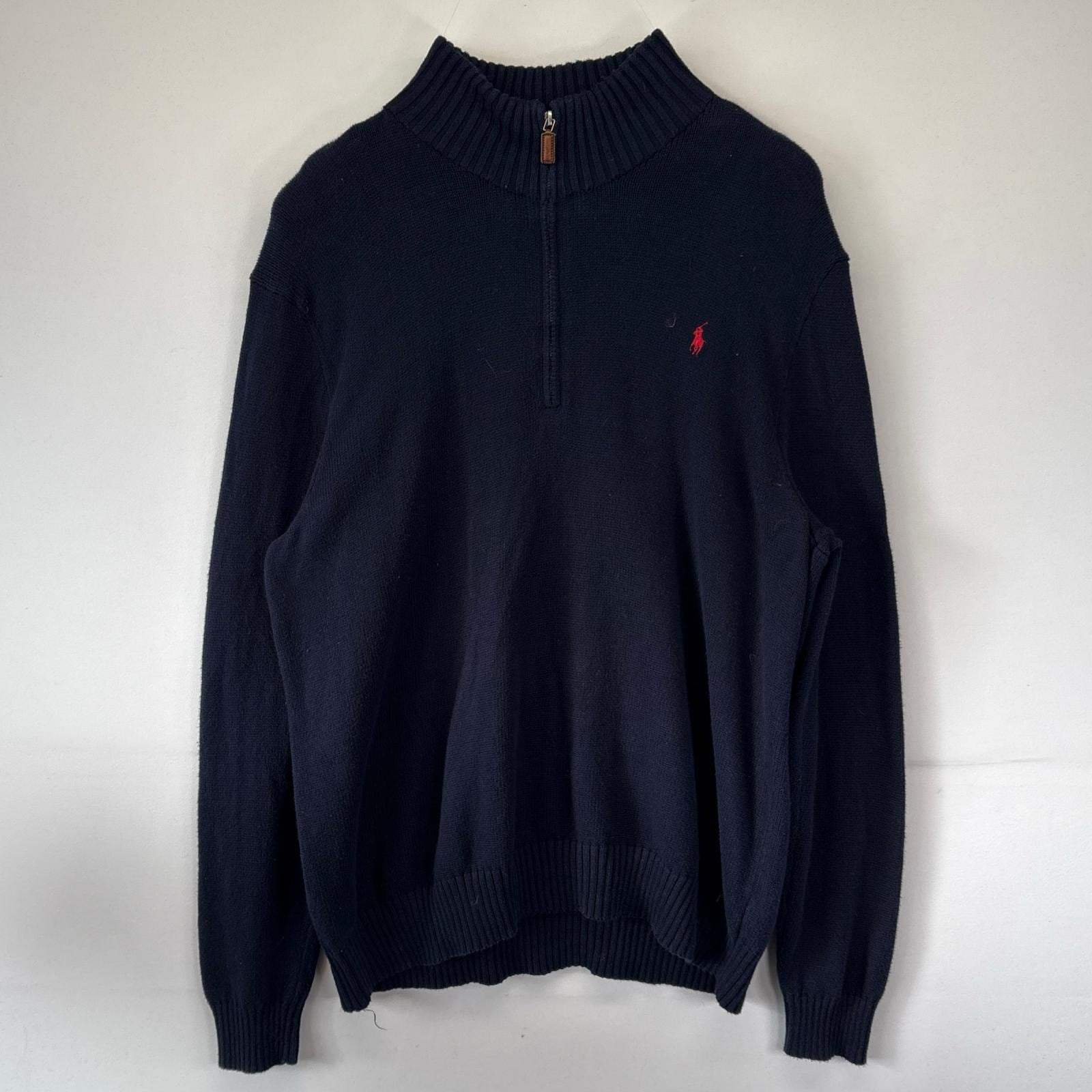 古着 ポロバイラルフローレン Polo by Ralph Lauren ニット 大きいサイズ セーター ハーフジップ ワンポイントロゴ 2XL ネイビー メンズ