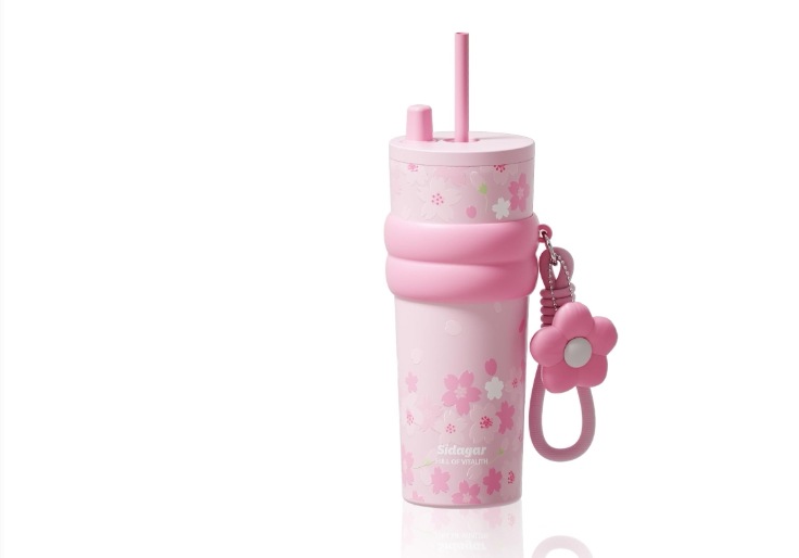 710ml 保温保冷タンブラー ステンレス製再利用可能漏れないウォーターボトルストラップ付き旅行用ポータブルコーヒーカップ色: 秒速雪桜