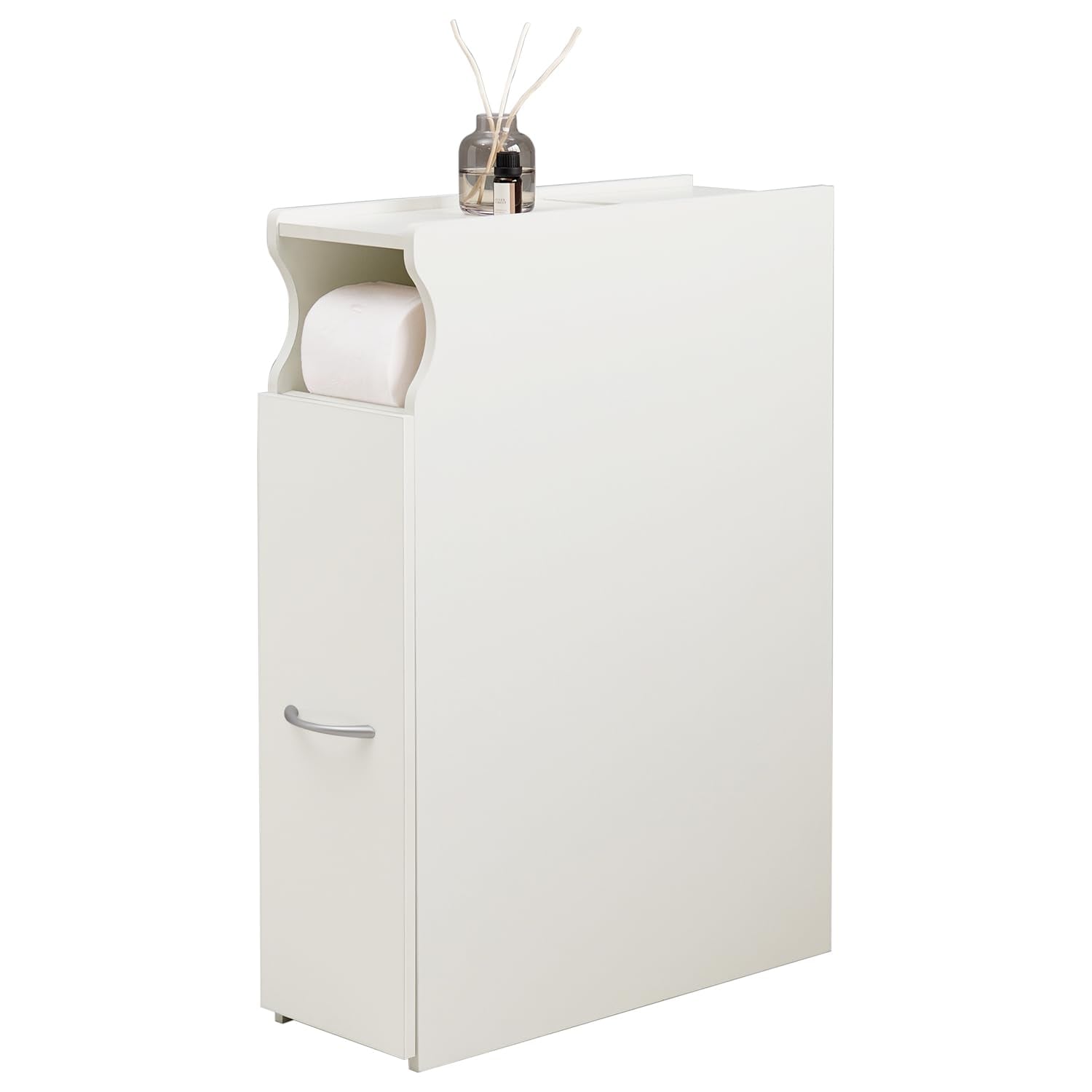 萩原 トイレラック トイレブラシ 収納 スリム 【コストコ トイレットペーパー 対応】 傾斜収納 キャスター 付き 幅19 奥行56.5～101 高さ74～91 ホワイト RTR-1489WH