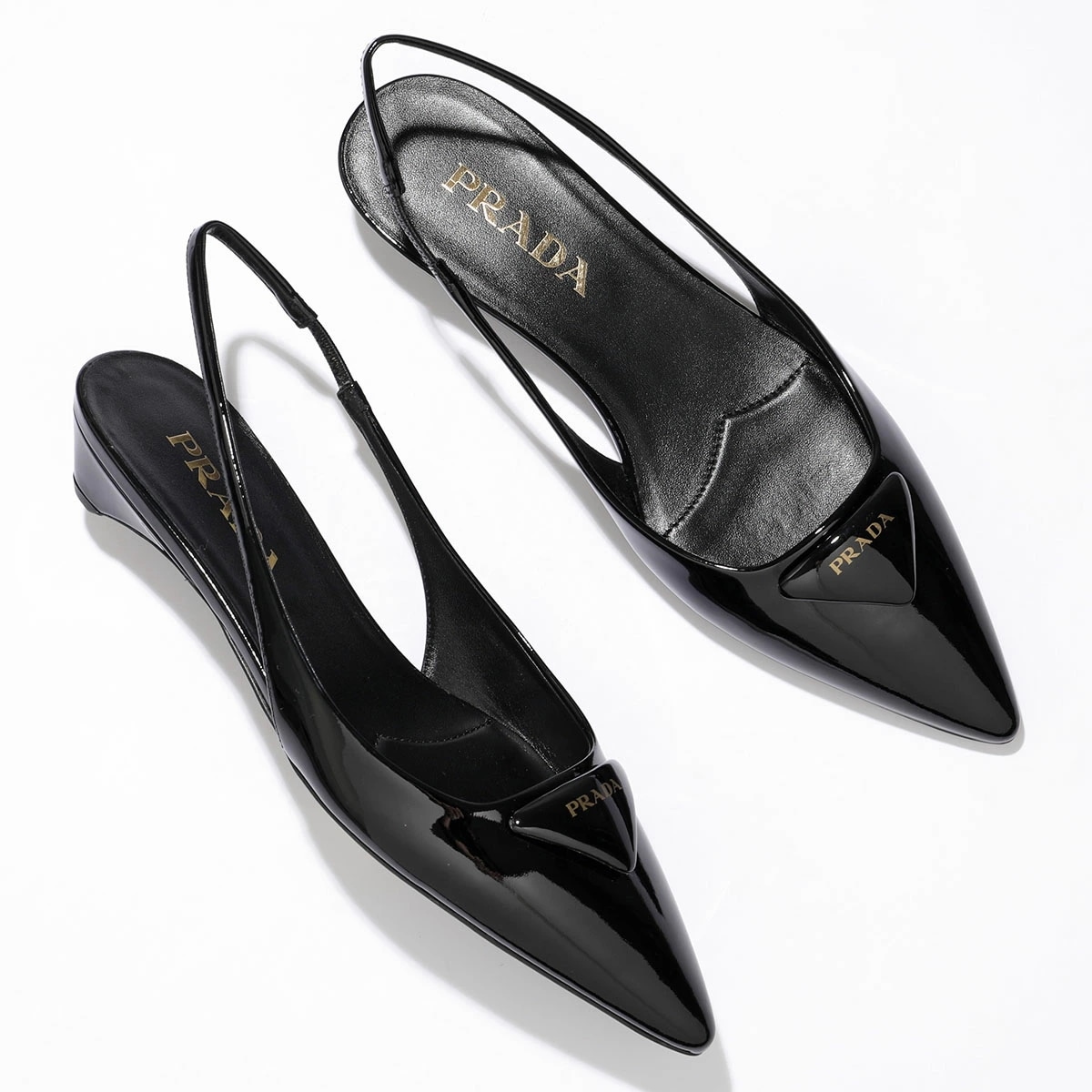 PRADA プラダ ミュール 1I901M JHR 025 レディース パテント レザー スリングバック パンプス ロゴ ポインテッドトゥ 靴 F0002/NEROミュール