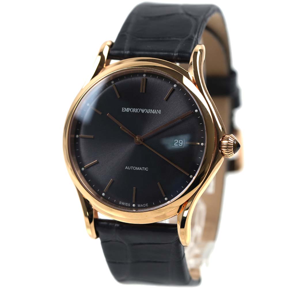 エンポリオアルマーニ スイスメイド 腕時計 メンズ 自動巻き ワニ革 サファイアガラス 日付カレンダー EMPORIO ARMANI SWISS MADE ローズゴールド×ブラック ARS3003