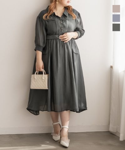 大きいサイズ レディース LL 3L 4L XL XXL XXXL CLETTEオリジナルスキッパーシアーシャツワンピース 6,930円