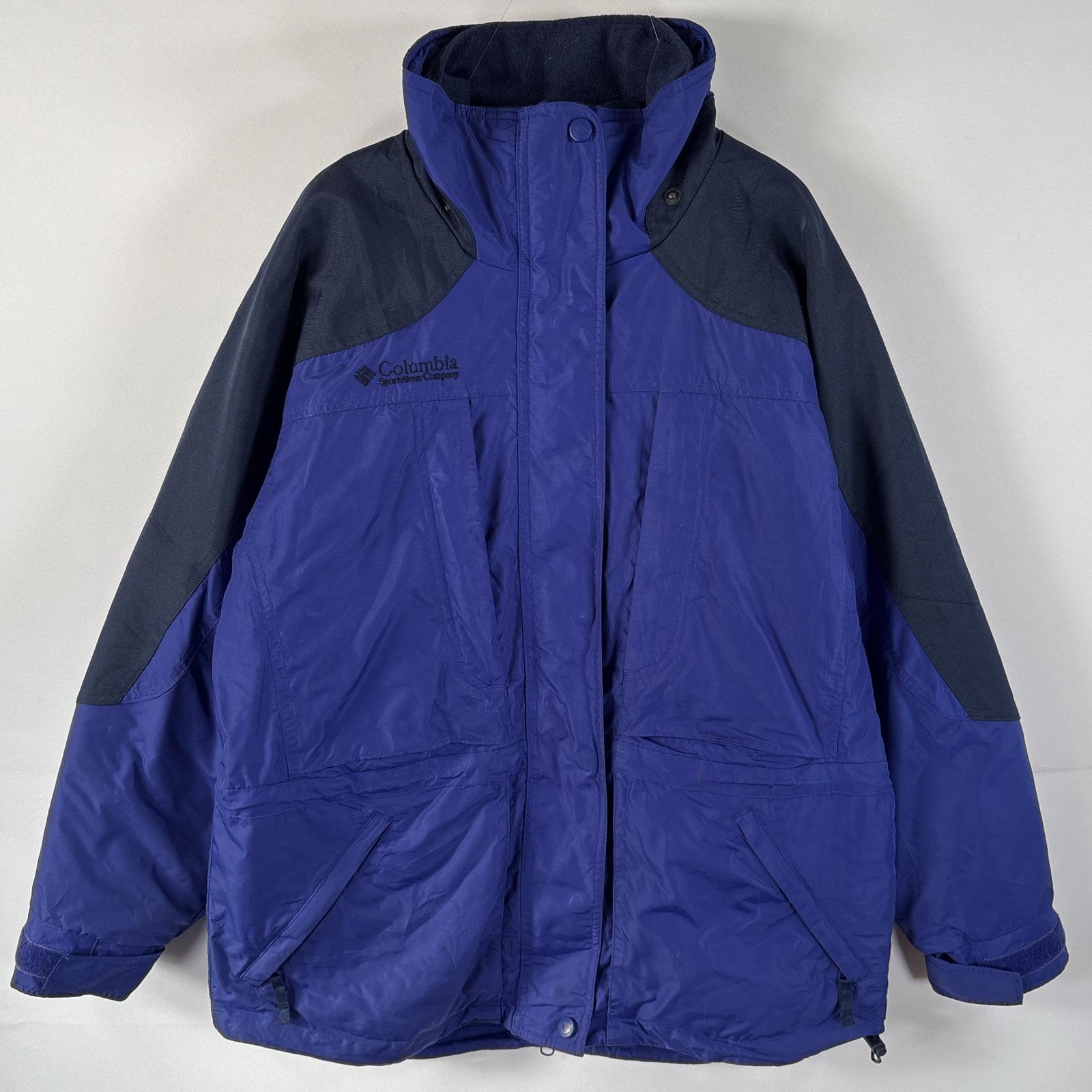 古着 90s/90年代 ナイロンジャケット インナーフリースジャケット ワンポイント M ブラック パープル レディース