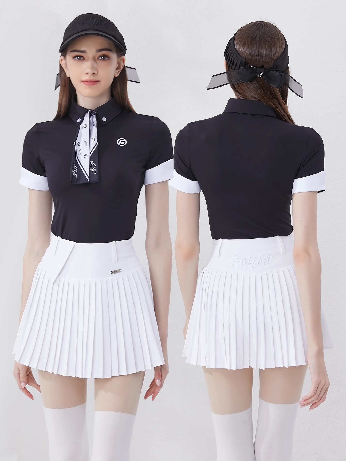 ゴルフウェア レディース スポーツウェア ゴルフスカート POLOシャツ Tシャツ 半袖 スカート 上下セット 白黒ブルー プリーツスカ 春夏 速乾 女性 テニスウェア 韓国風 おしゃれ