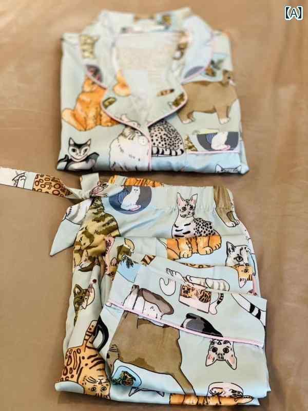 シルク　パジャマ　レディース ファッション SZDG 春夏 秋 冷感 長袖 パジャマ レディーススーツ プリント 柄 ストライプ ホームウェア 8,089円