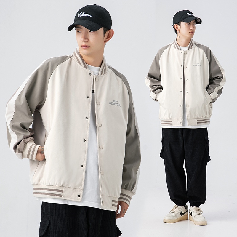 Hanlu 日本の紳士服 2024 秋冬新コントラストカラーデザインベースボールジャケットトレンディなルーズカジュアルジャケット