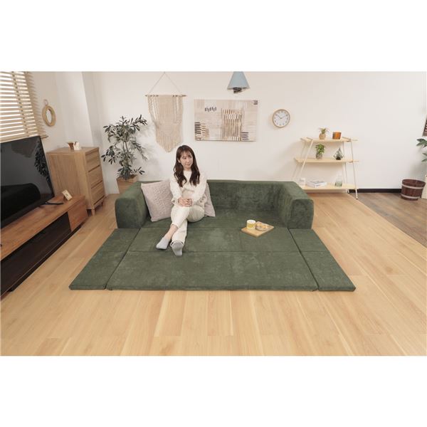 洗えるラグ付ローソファ/フロアソファ（コーディロイ生地） Mサイズ グリーン