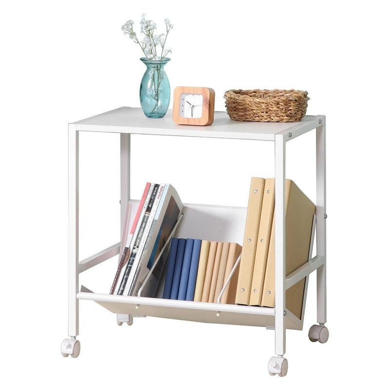 ファイルワゴン 1段 幅55×奥行37×高さ58cm ホワイト スチールラック A4対応 キャスター付き 83984