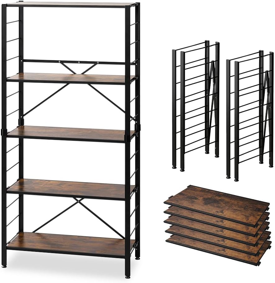 【只需展开即可组装简单】IRIS OHYAMA 爱丽思欧雅玛 连接 开放式搁板 架子 宽:76厘米 5层 可拆卸 复古棕色 KRSR-5