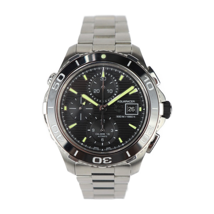 超美品 TAG HEUER タグホイヤー 腕時計 CAK2111.BA0833 アクアレーサー キャリバー16 ステンレススチール シルバー ブラック文字盤 クロノグラフ 自動巻き 本物保証 中古