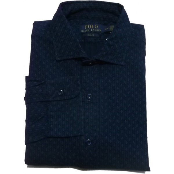 長袖 ワイドカラーシャツ プリント ネイビー PR2-610