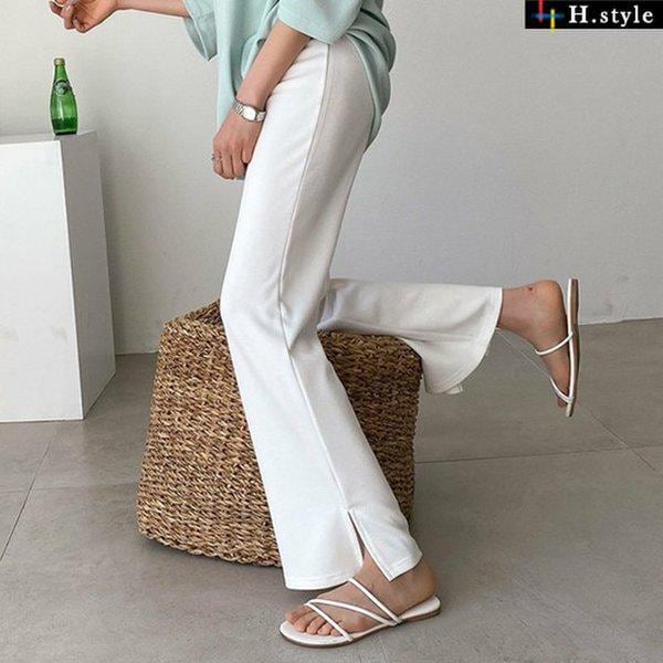 HスタイルCN夏マーケットスリットパンツ/夏/クールパンツ/スラックス/ワイドパンツ/ストレート/バンディングパンツ