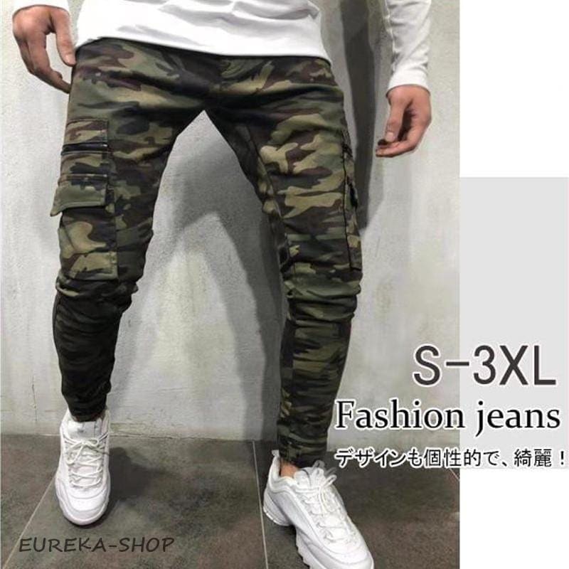 伸縮 ボトムス スキニーデニム ストレッチ カーゴパンツ スリム 新品/第1弾キャンペーンデニムパンツ ミリタリー ヴィンテ 迷彩パンツ 迷彩 ジーンズ メンズ スキニー ジーパン パンツ