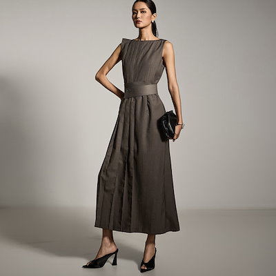 [DINT] D9544 ベルトセット プリーツワンピース Qoo10] ディント D9544 ベルトセット プリーツワンピ : レディース服