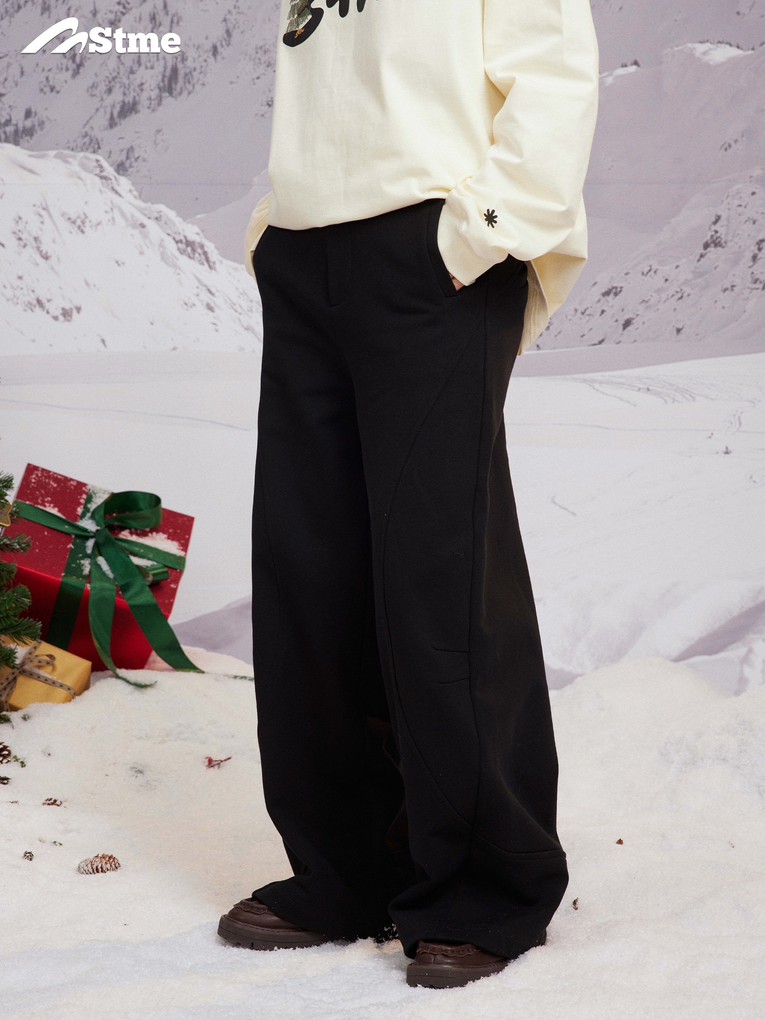 早乙女恵子 Saotome 日本のトレンドストリートブランド カーブスプリットフリーススウェットパンツ