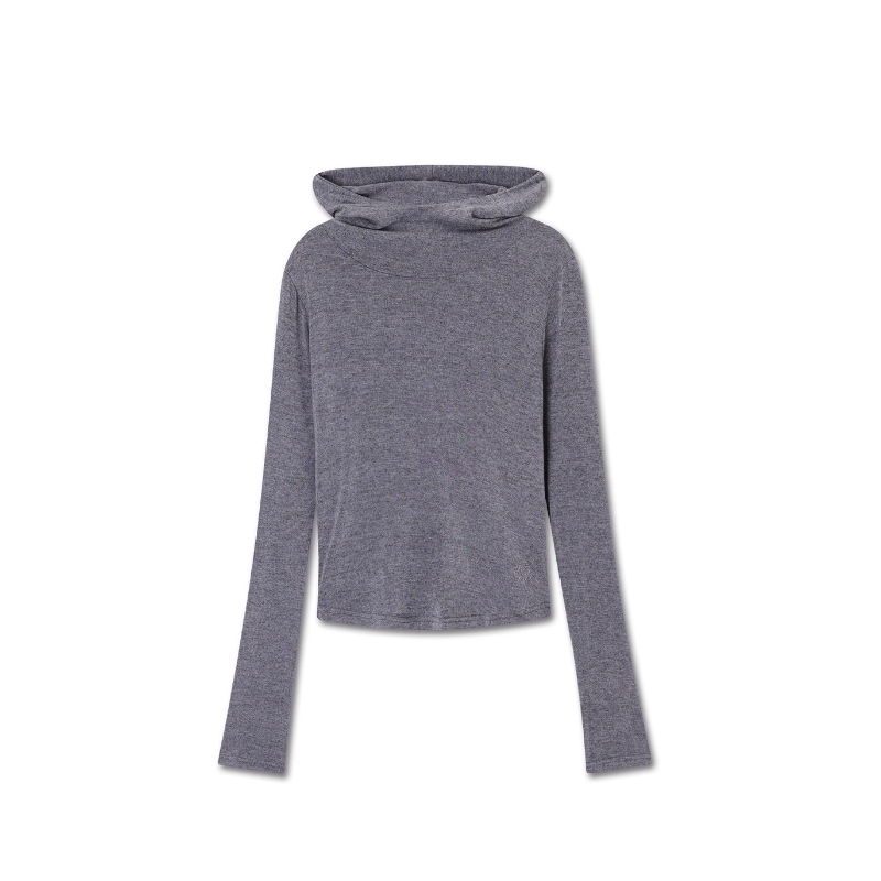 WOOL BLEND BALACLAVA TOP GREY