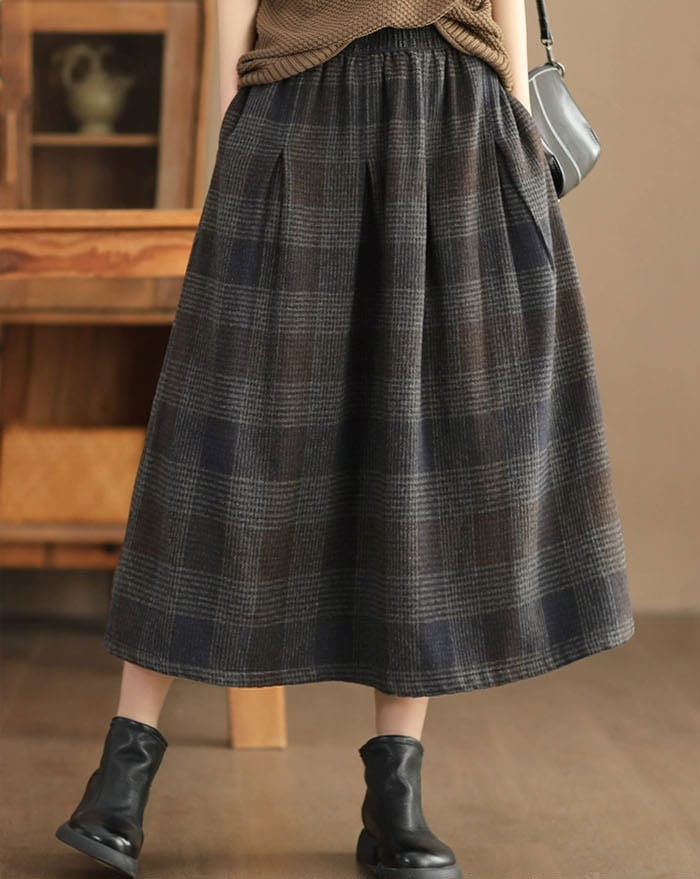 【送料無料】レディース 黒 大きいサイズ フレアスカート チェック フレア バルーンスカート ボトムス 厚手 秋 春物