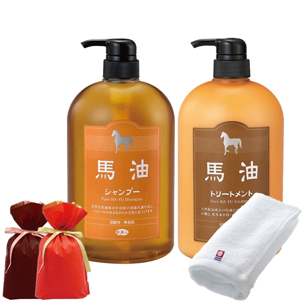 ラッピング付き 10%OFF 馬油シャンプー 馬油トリートメント 各1000ml 今治タオル付き 馬油 バユ バーユ シャンプー トリートメント セット 大容量 旅美人