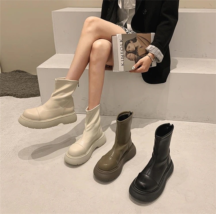 早い者勝ち デザインセンス 個性 厚底 スリム ショートブーツ 滑り止め 大人気