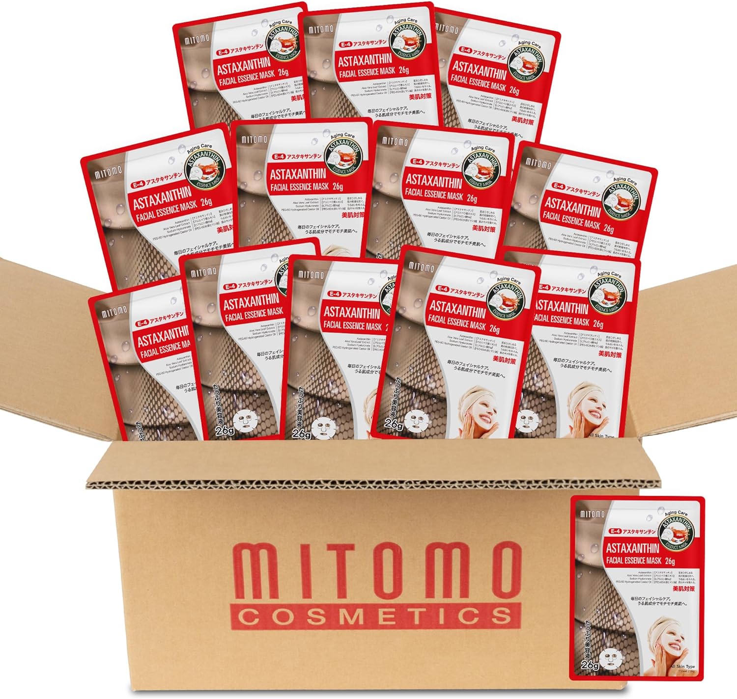 日本製 アスタキサンチン エイジングケア シートマスク/100枚x1セット＝100枚/美容液/スキンケア 潤いマスクパック[MTSS00516-E-4x010]