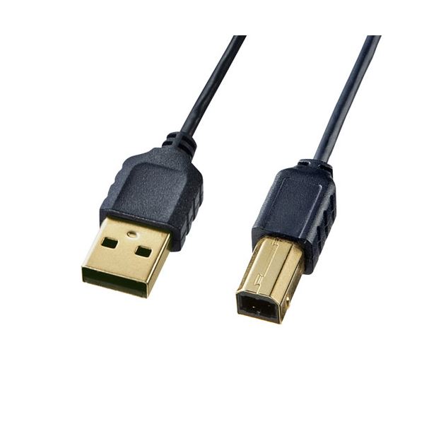 (5個セット) サンワサプライ 極細USBケーブル （USB2.0 A-Bタイプ） 1.5m ブラック KU20-SL15BKKX5