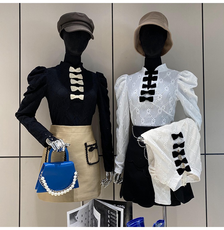 フレンチブラウス レーストップシャツ ブラウス シャツ トップス レディース 蝶結び 韓国 オフィス オシャレ 透かし彫り ジャカード. ３カラー. a3786