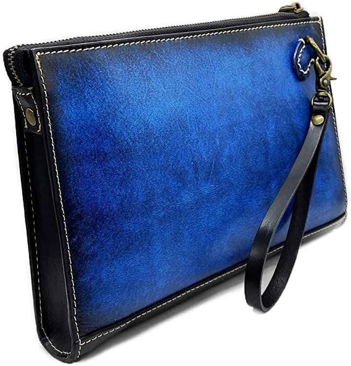 クラッチバッグ メンズ セカンドバッグ 本革 イタリアンレザー 熟練職人による手染のグラデーション加工( ブルー)