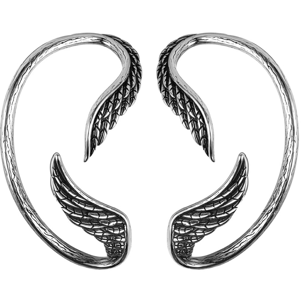 エンジェルウイング イヤーフック 1個販売 右耳用 左耳用 ステンレス 天使の翼 エンジェル 羽根 イヤーカフ イヤリング 男性 女性 プレゼント 大きい 挟む 装着簡単 ew-00-00755xx