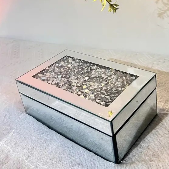 ジュエリーボックス ガラスミラー ファブリックライニング ダイヤモンド調 エレガント ドレッシングルーム スタイリッシュ お洒落 モダン 4-7 6,011円