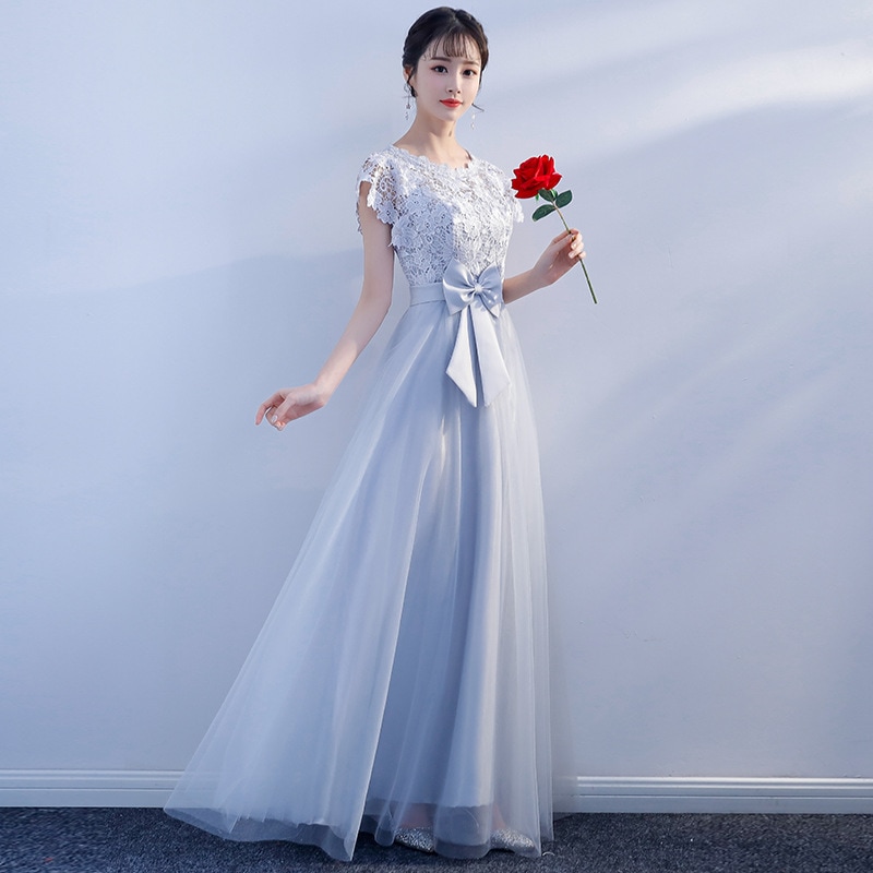 パーティードレス 切り替えワンピース マキシワンピース ロング丈 リボン 結婚式 二次会 お呼ばれ 上品 レース 大人-615